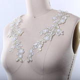 Beaded Lace Applique Pair Gold White