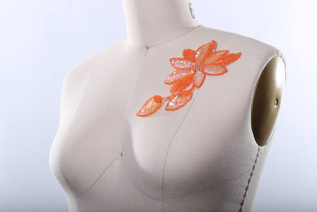 Beaded Flower Applique Tangerine Orange Iron-On