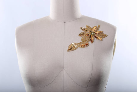 Sequin Beaded Flower Patch Antique Gold