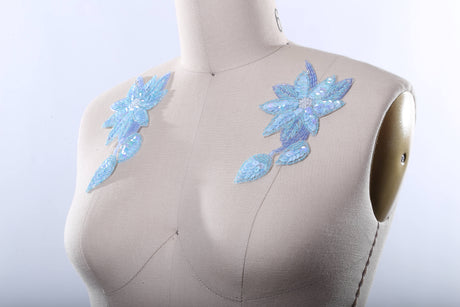Flower Patch Sequined Baby Blue Sew-On
