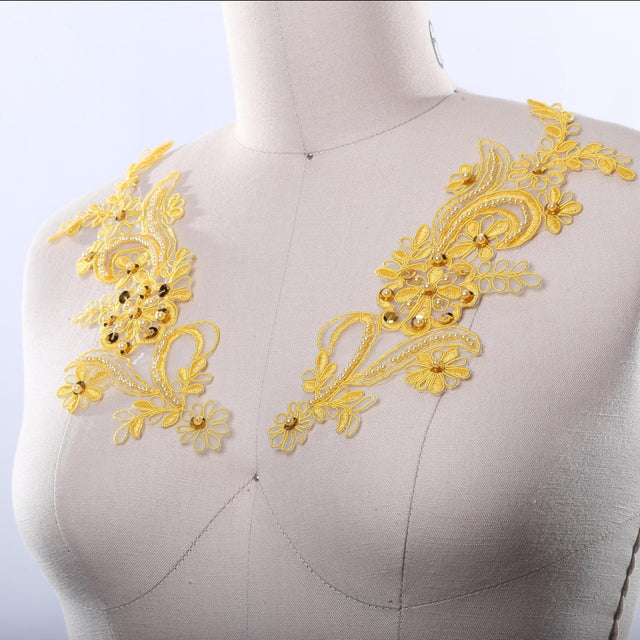 Beaded Lace Applique Yellow Pearl