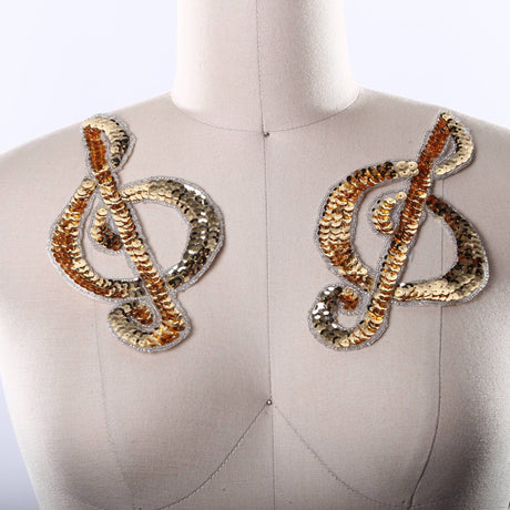 Music Note Patch Gold Sequined Oversized