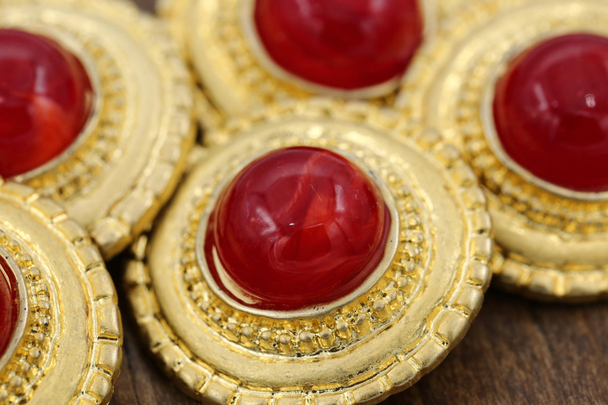 Decorative Shank Button Red Gold Plastic