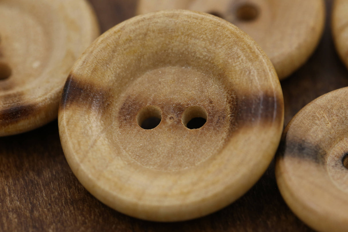 Wooden Button Burnt Center Flat