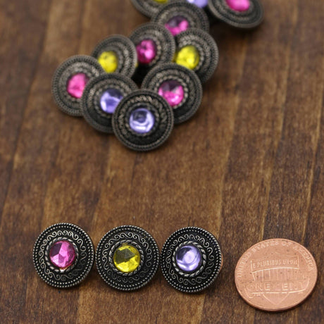 Gemstone Metal Button 15mm 4-Pack
