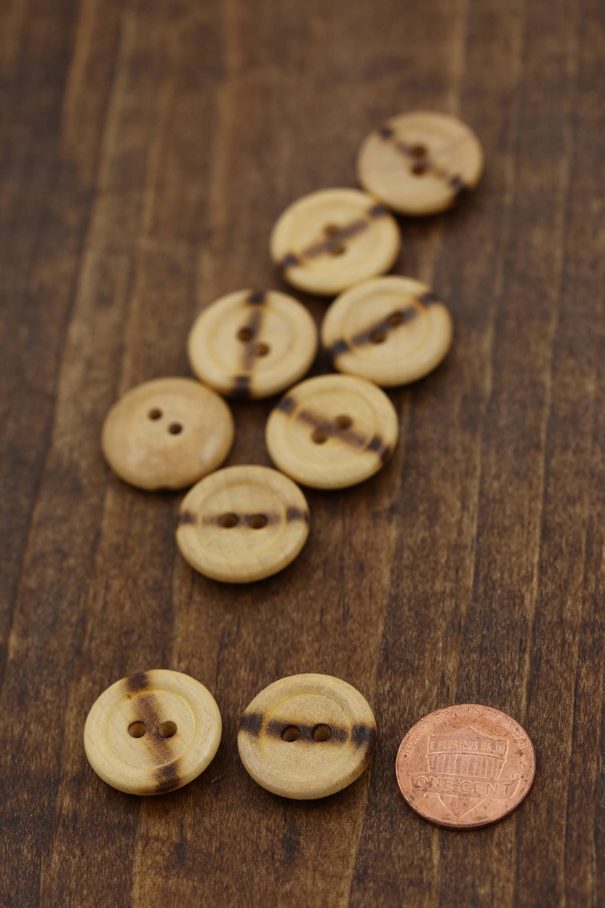 Wooden Button Burnt Center Flat