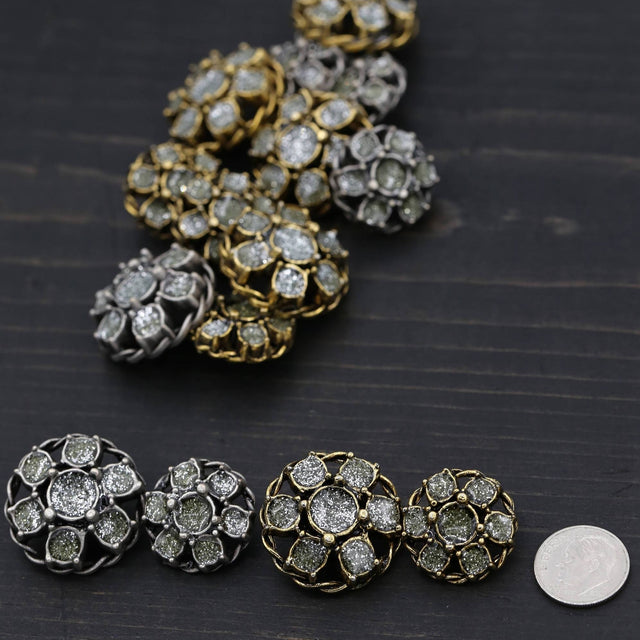 Metal Flower Button with Glitter Center