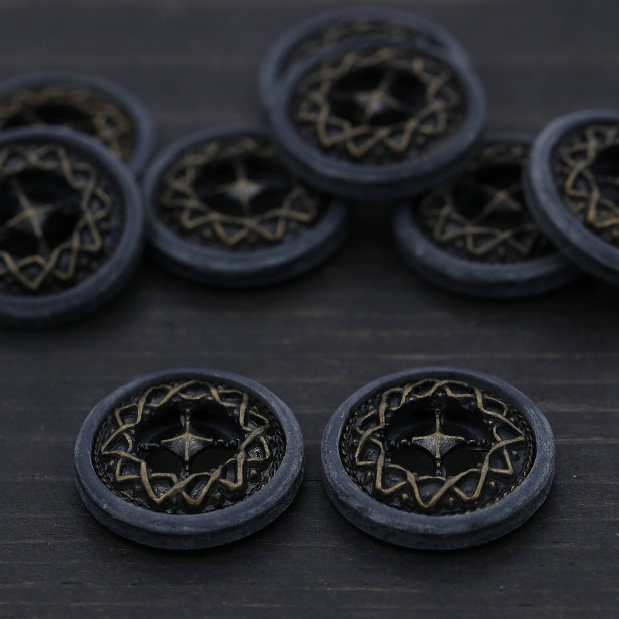 Plastic Button Antique Brass Center Charcoal 23mm