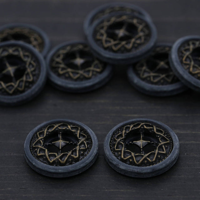 Plastic Button Antique Brass Center Charcoal 23mm