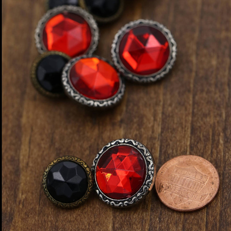 Gemstone Button Acrylic Red Black