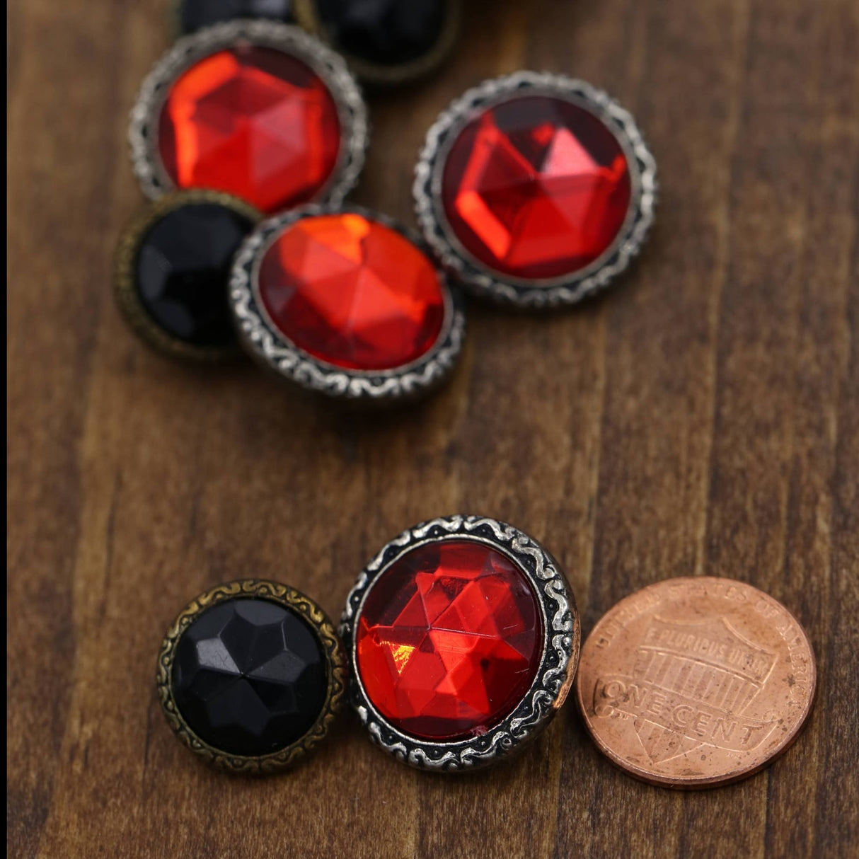 Gemstone Button Acrylic Red Black