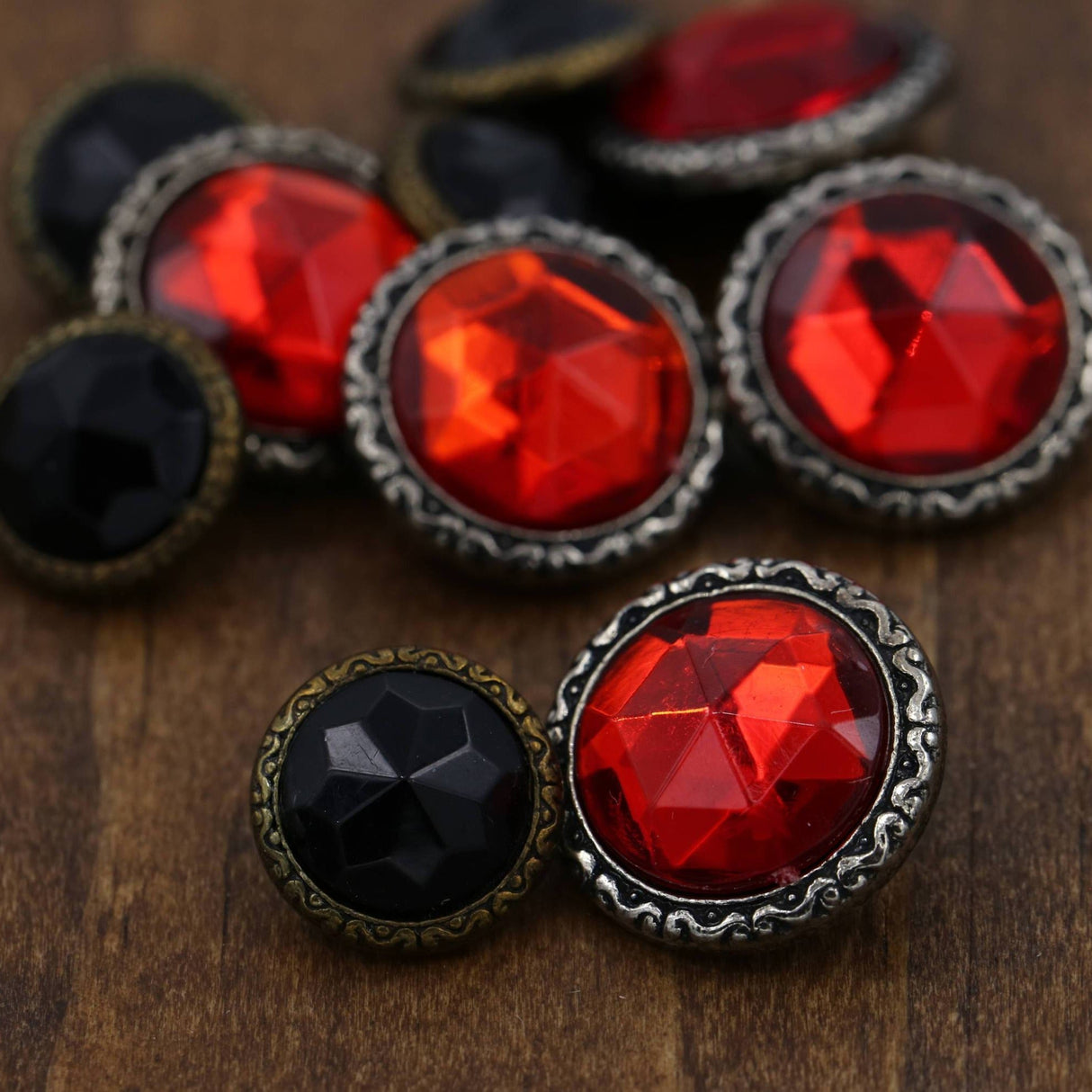 Gemstone Button Acrylic Red Black