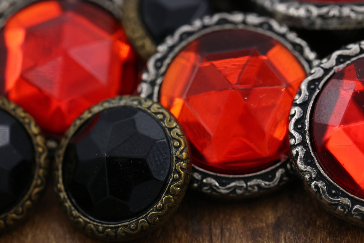 Gemstone Button Acrylic Red Black