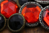Gemstone Button Acrylic Red Black