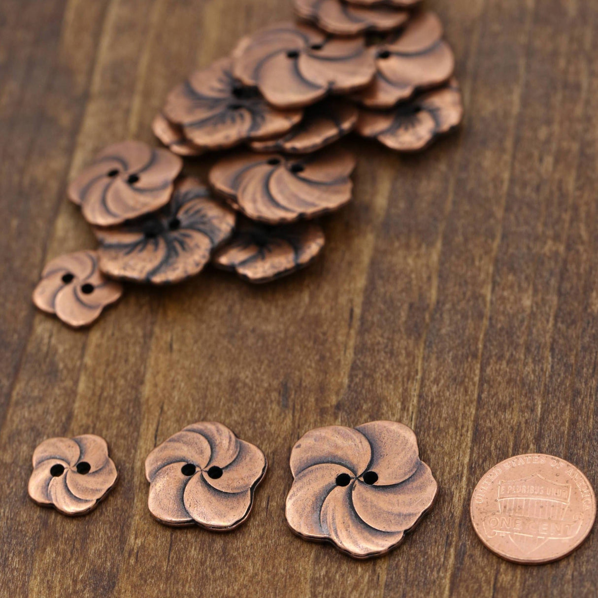 Copper Hibiscus Flower Metal Button