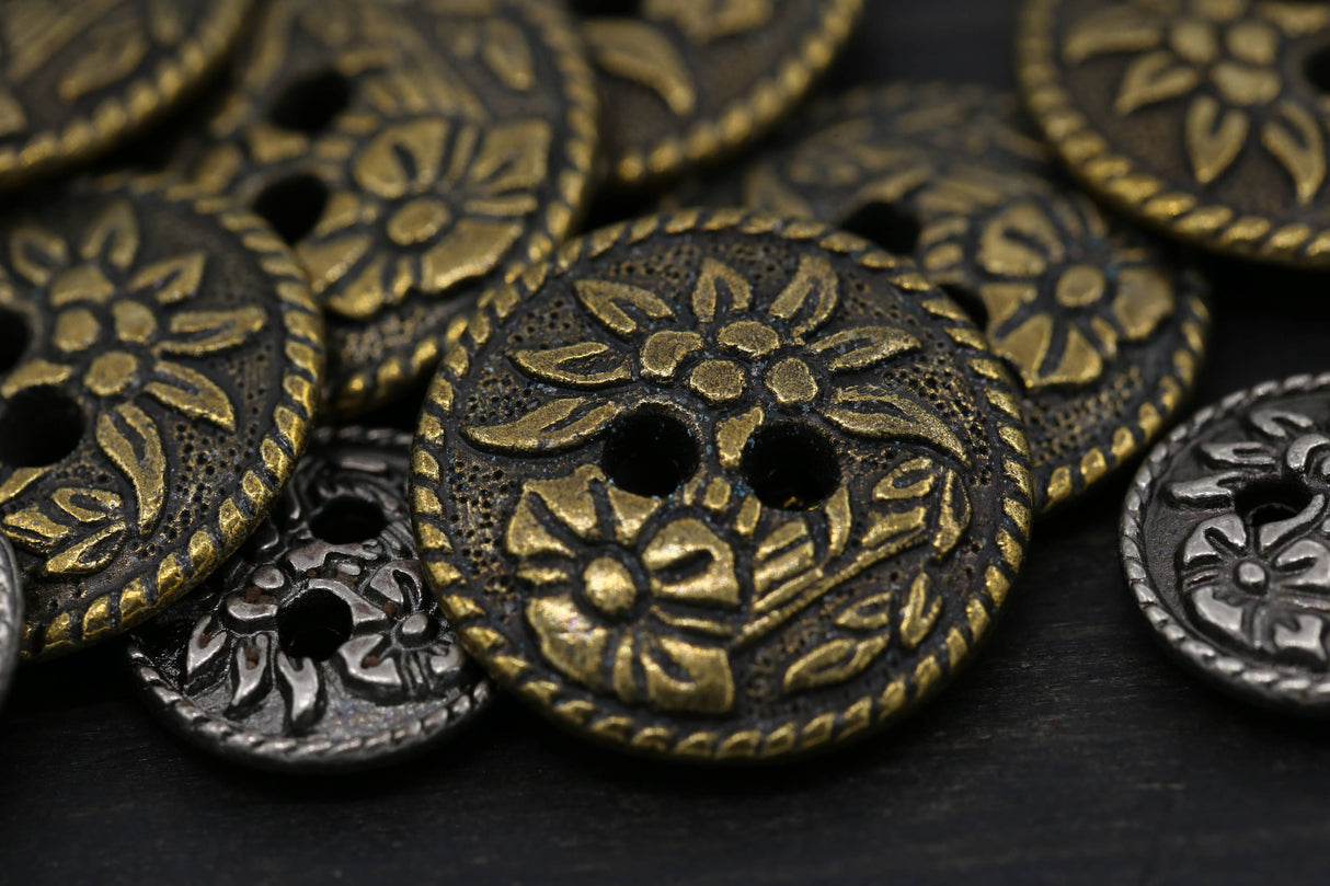 Flower Metal Shirt Button 12-Pack Bronze or Silver