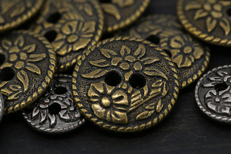 Flower Metal Shirt Button 12-Pack Bronze or Silver