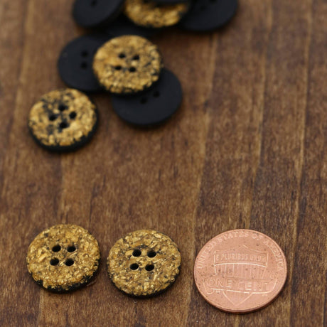 Four-Hole Button 15mm Gold Black Speckled
