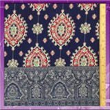 Rayon Challis Two Border Navy Blue Fuchsia Pink