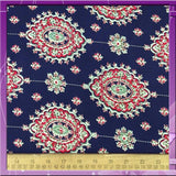 Rayon Challis Two Border Navy Blue Fuchsia Pink