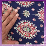 Rayon Challis Two Border Navy Blue Fuchsia Pink
