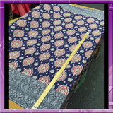Rayon Challis Two Border Navy Blue Fuchsia Pink