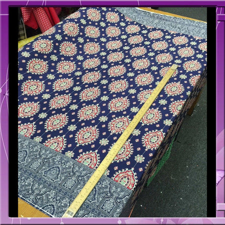 Rayon Challis Two Border Navy Blue Fuchsia Pink