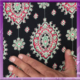 Rayon Challis Two Border Black and Fuchsia