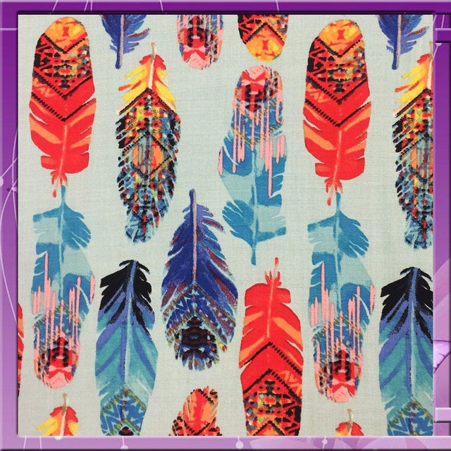Rayon Challis Feather Print Blue Multicolor