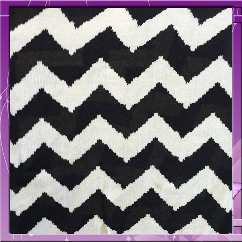 Rayon Chally Chevron Off White and Black Fabric
