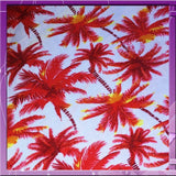 Rayon Challis Red Palm Trees Off White