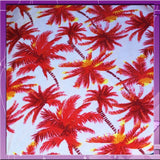 Rayon Challis Red Palm Trees Off White