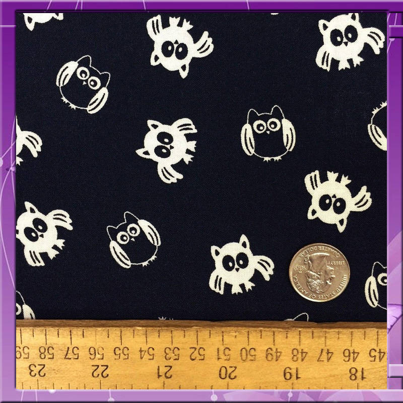 Rayon Challis Owl Print Navy Blue