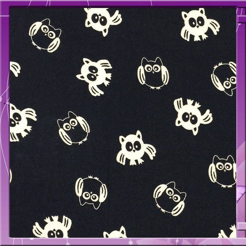 Rayon Challis Owl Print Navy Blue
