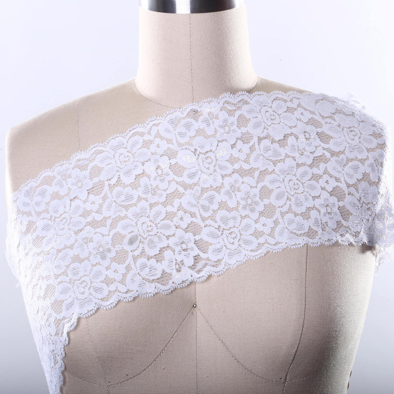 Stretch Lace Trim White 6.25" Wide