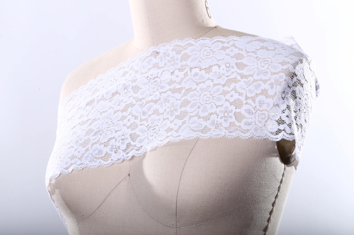 Stretch Lace Trim White 6.25" Wide