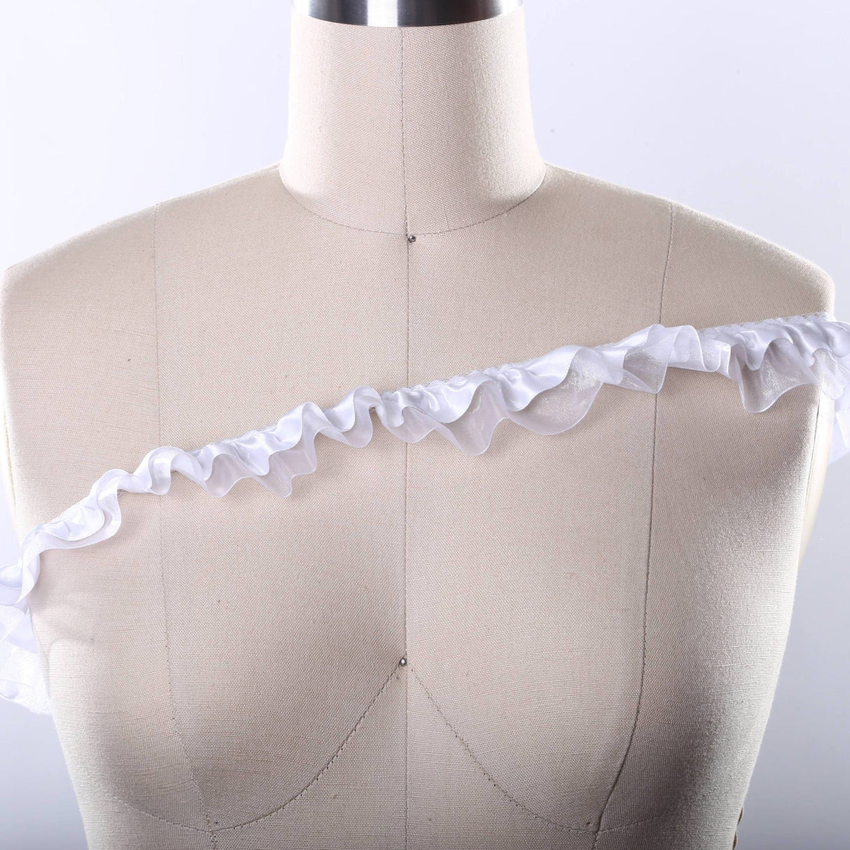 Ruffle Trim White Satin Organza 1.5 Inch