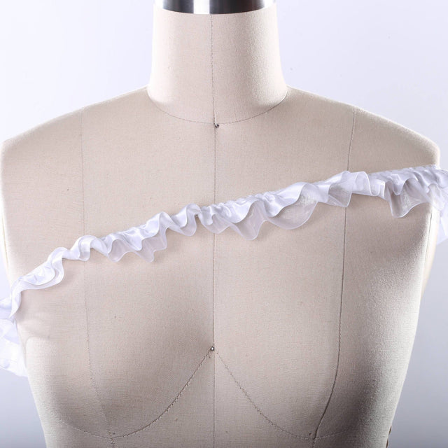 Ruffle Trim White Satin Organza 1.5 Inch