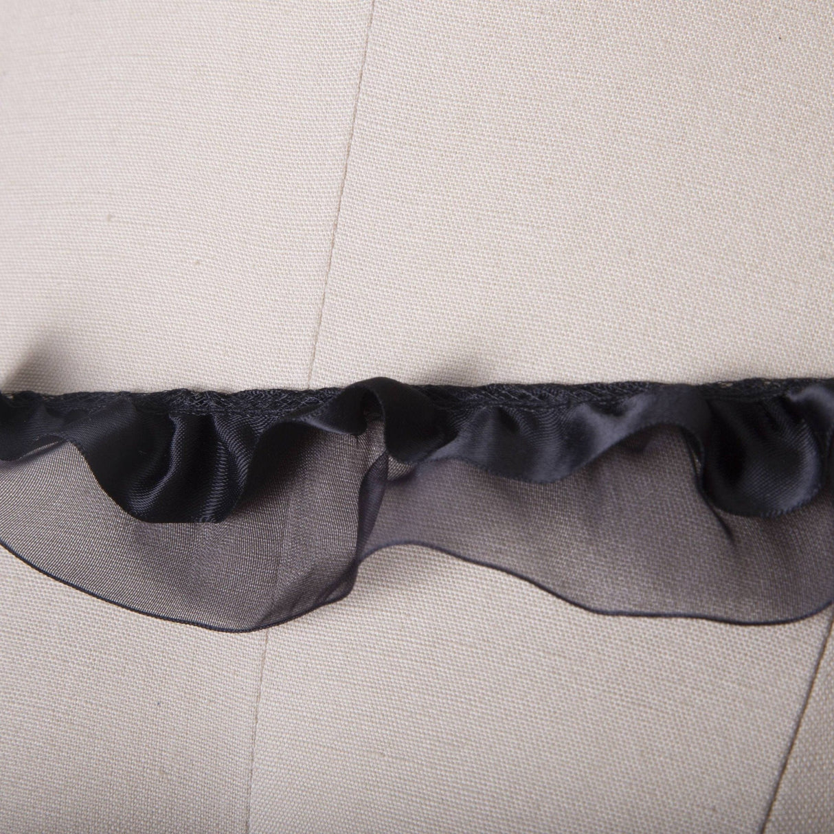 Ruffle Trim Black Satin Chiffon 1.5in