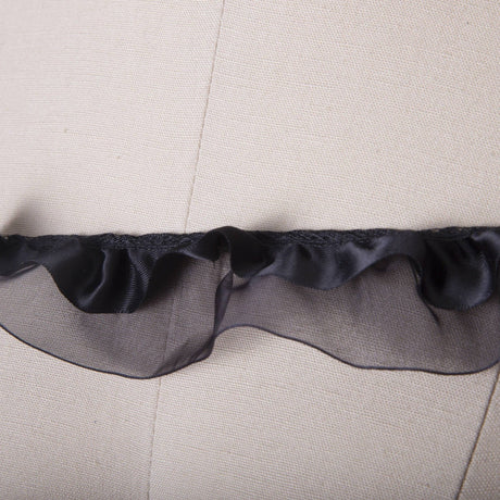 Ruffle Trim Black Satin Chiffon 1.5in