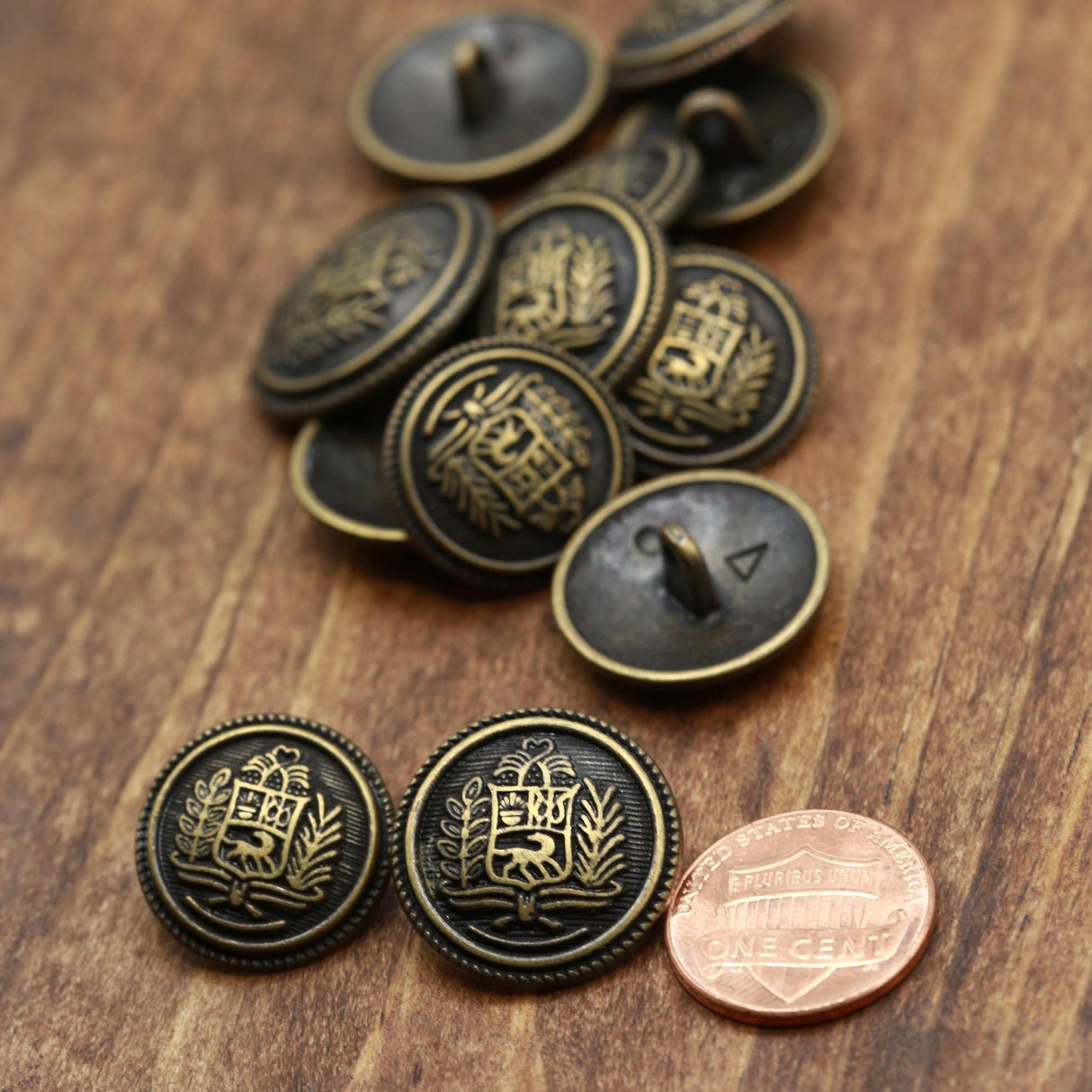 Metal Shank Button Antique Brass Jackal Crest