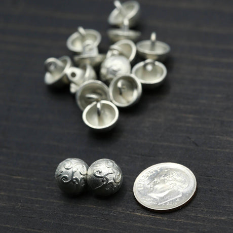 Metal Shank Button Silver Vine Dome 14L
