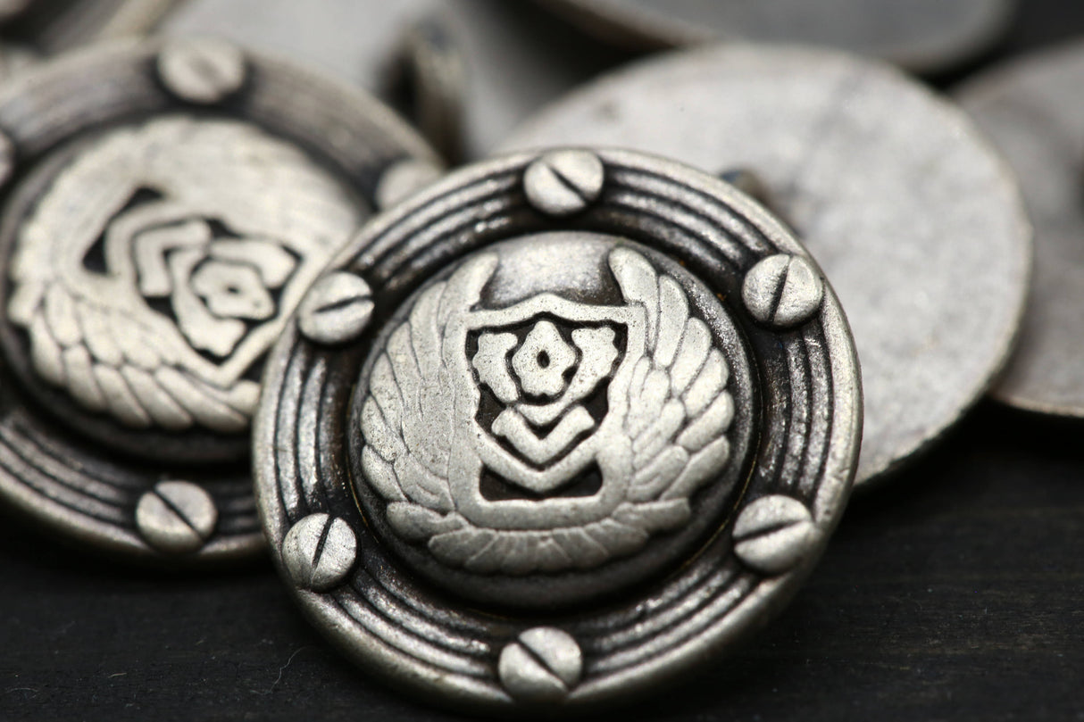 Metal Shank Button Silver Black Detailing 32L