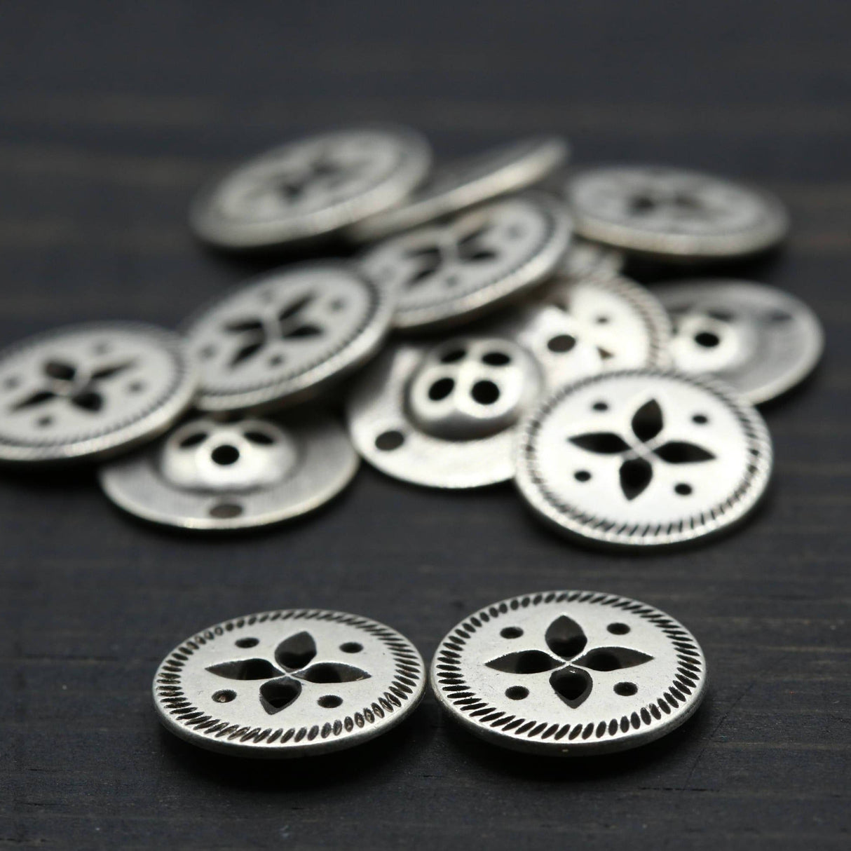 Metal Button Silver Almonds and Dots
