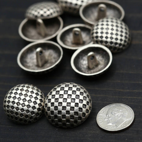Metal Button Checkered Silver Shank