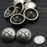Metal Button Antique Silver Lion Crown 40L