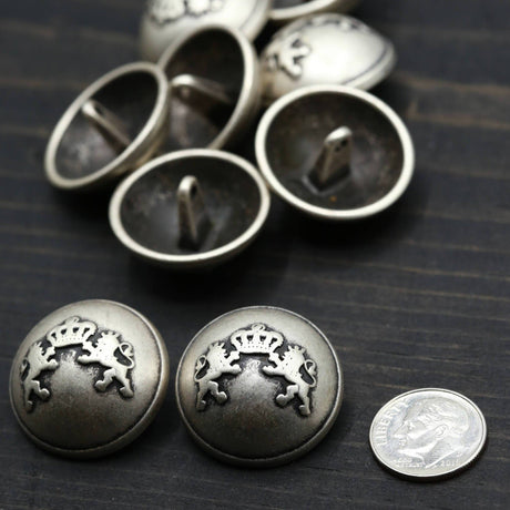 Metal Button Antique Silver Lion Crown 40L
