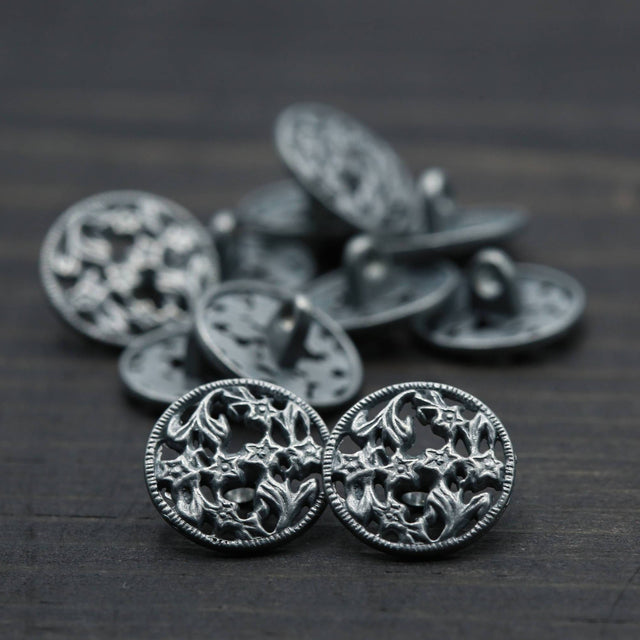 Shank Button Gunmetal Charcoal 24L 15mm