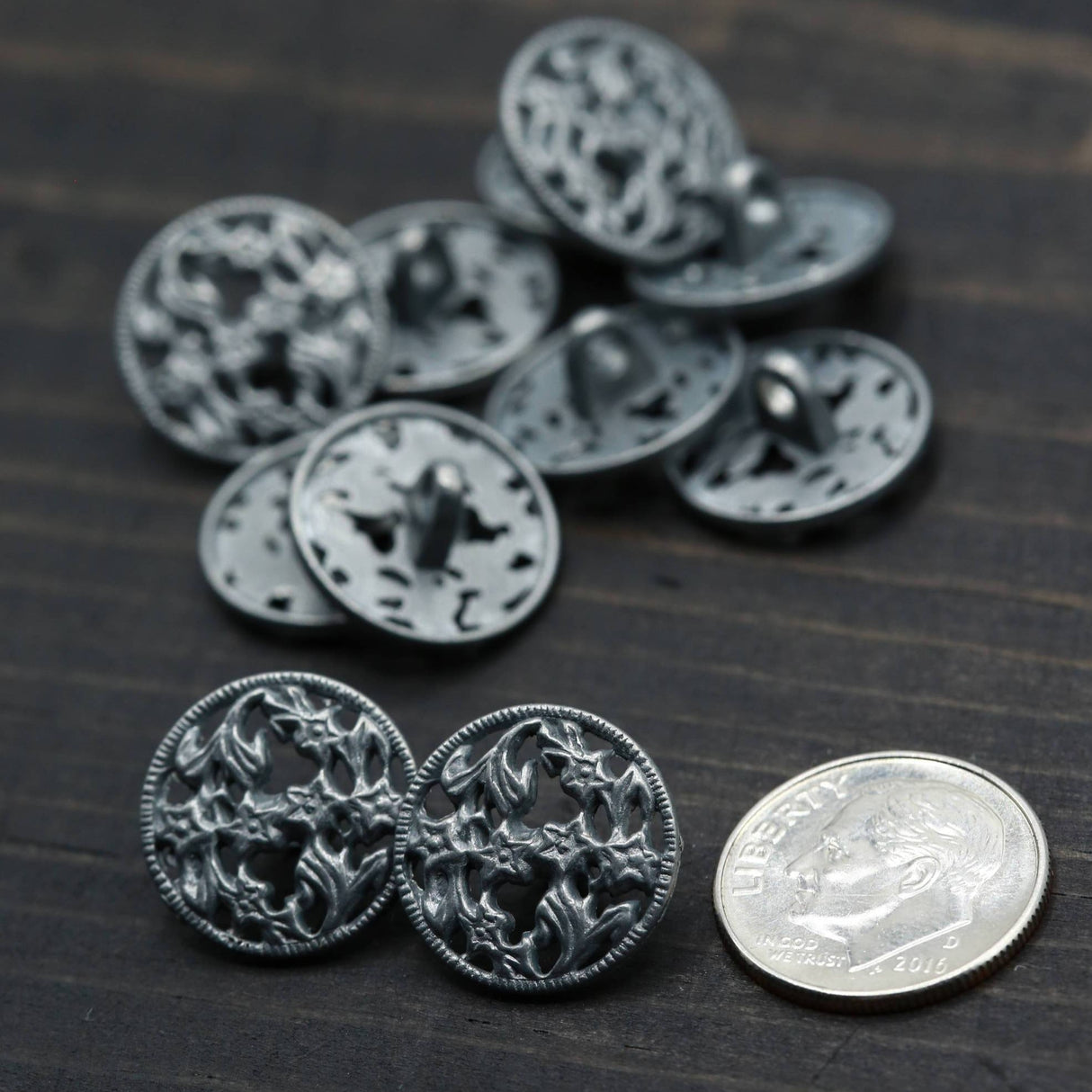 Shank Button Gunmetal Charcoal 24L 15mm