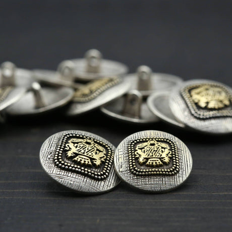 Metal Button Antique Gold Silver Scratched Effect